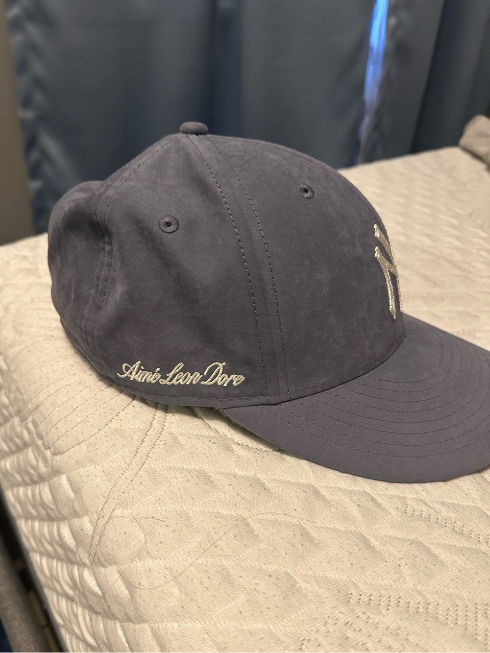 Aime Leon Dore Navy Embroidered Suede Baseball Cap